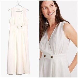 Madewell white button waist linen wrap midi dress